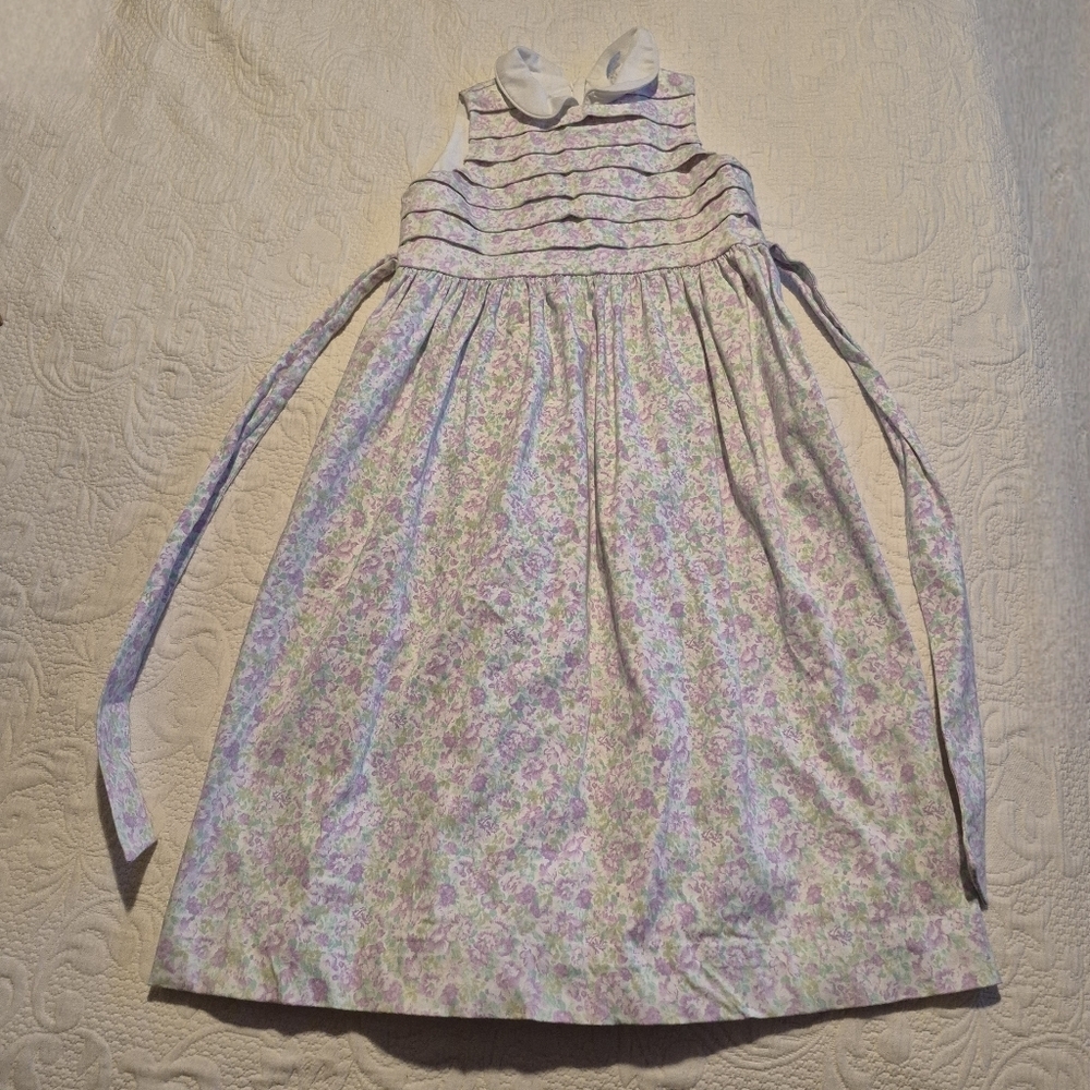 Hartstrings girls size 8 dress white with purple flowers Vintage below knee